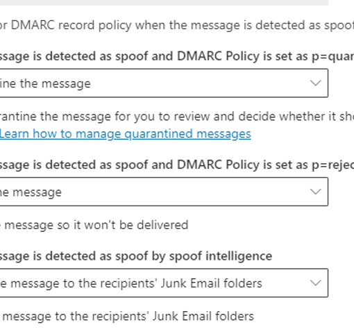 DMARC controls within M365 anti-phishing policy.